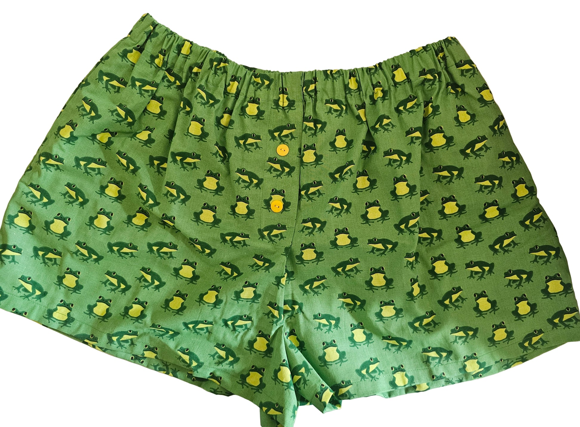 Women's loungewear boxer shorts in green frog print, Leap & Lounge, size XL, with pockets.