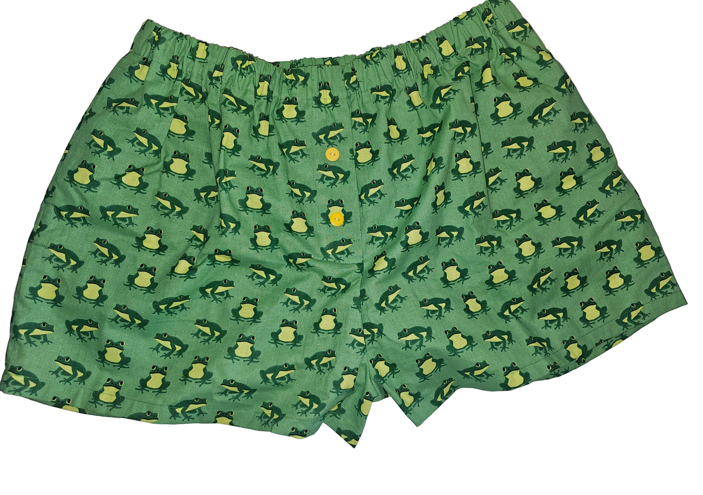 Women's loungewear boxer shorts in green frog print, Leap & Lounge, size Medium, with pockets.