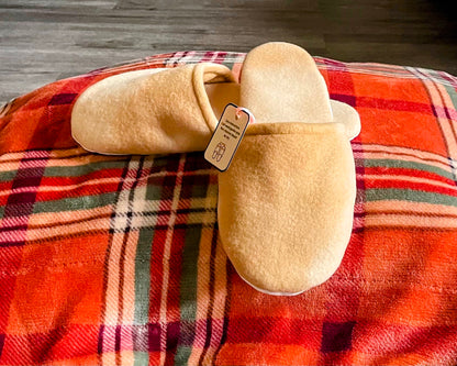 Soft Beige fleece house slippers for women, size 10–11, cushioned slip‑on