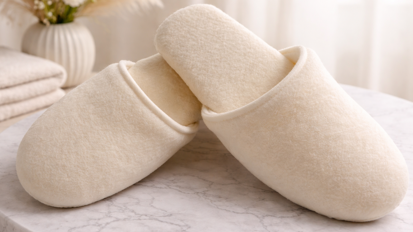 Soft white fleece house slippers for women, size 4–5, cushioned slip‑on